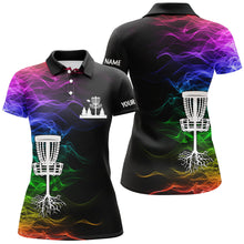 Load image into Gallery viewer, Rainbow smoke black Womens disc golf polo shirts custom team disc golf basket best womens golf wears NQS6341