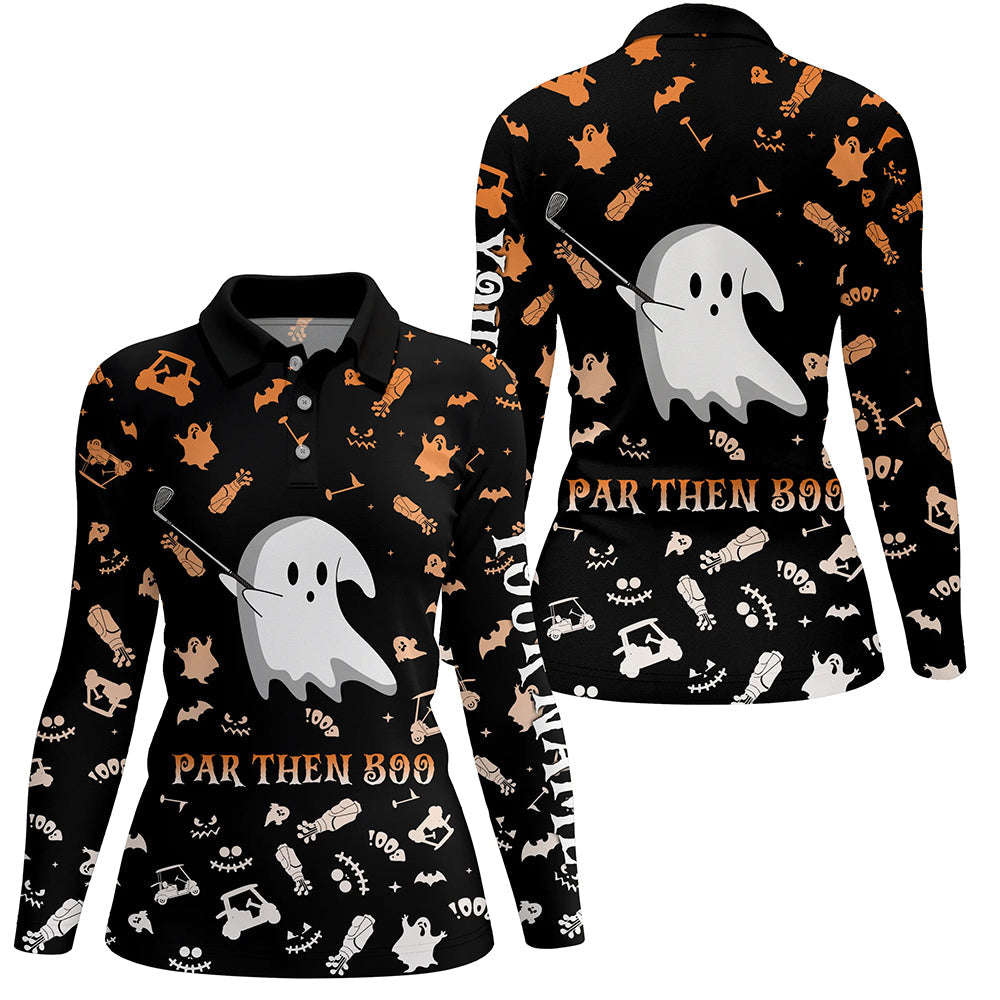 Funny black orange Halloween background women golf polo shirts custom par then boo, unique golf gifts NQS6352