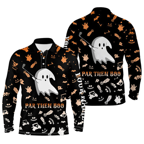 Funny black orange Halloween background mens golf polo shirts custom par then boo, unique golf gifts NQS6352