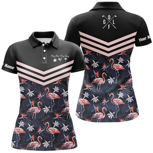 Plan for the day coffee golf wine custom name Womens golf polo shirts tropical leaf flamingo pattern NQS4111