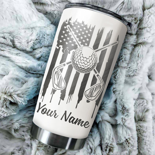 1PC Golf ball clubs American flag patriot custom name Stainless Steel Tumbler Cup - Golfing gifts NQS4115