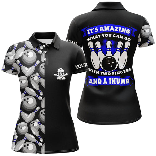 Skull black Womens bowling polo shirt custom It's amazing what you can do with two fingers and a thumb NQS6829