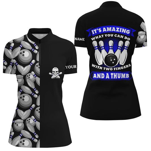 Skull Women Bowling Quarter-Zip Shirt custom It's amazing what you can do with two fingers and a thumb NQS6829