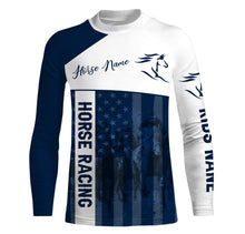 Load image into Gallery viewer, American horse running racing blue Customize Name and Horse name 3D All Over Printed Shirts NQS2805