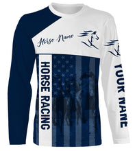 Load image into Gallery viewer, American horse running racing blue Customize Name and Horse name 3D All Over Printed Shirts NQS2805