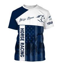 Load image into Gallery viewer, American horse running racing blue Customize Name and Horse name 3D All Over Printed Shirts NQS2805