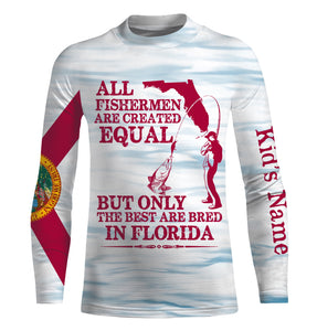 All fishermen are created equal but only the best are bred in Florida flag patriotic Custom name UV protection fishing shirt NQS2620