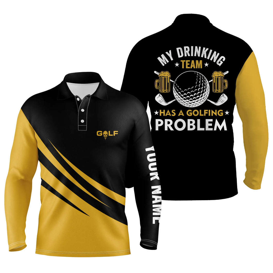 Mens golf polos shirts custom My drinking team has a golfing problem, golf beer team shirt | Yellow NQS4723