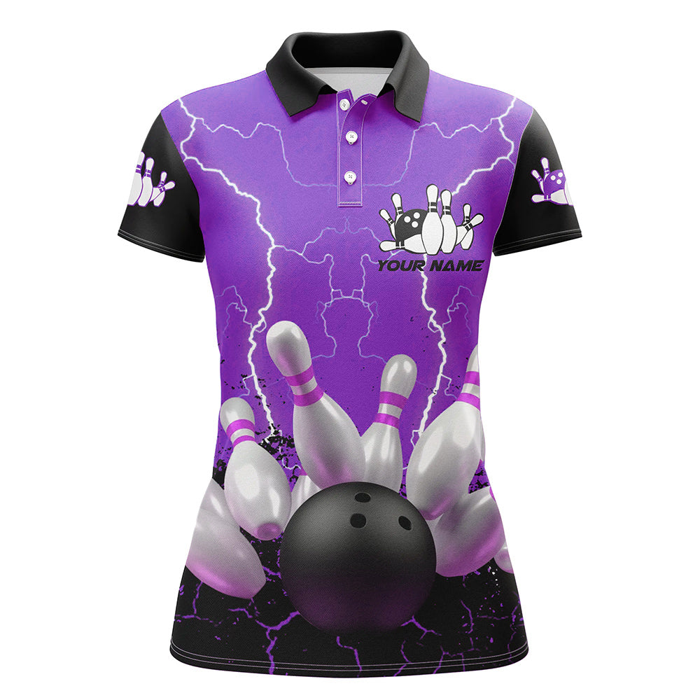 Purple lightning Women bowling polo shirts, custom Team league bowling shirts female bowling uniform NQS7279