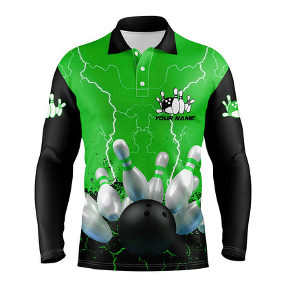 Green lightning Mens polo bowling shirts, Personalized men's bowling jerseys, bowling team jerseys NQS7280