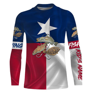 Redfish, Speckled Trout, Flounder Texas Slam fishing Texas Flag custom name 3D All Over print shirts NQS446