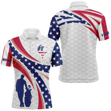 Load image into Gallery viewer, Personalized golf polo shirts American flag white custom name mens long sleeve golf tops, golfing gift NQS3462