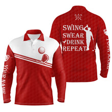 Load image into Gallery viewer, Mens golf polo shirt swing swear drink repeat custom name red white men golf shirts NQS4326