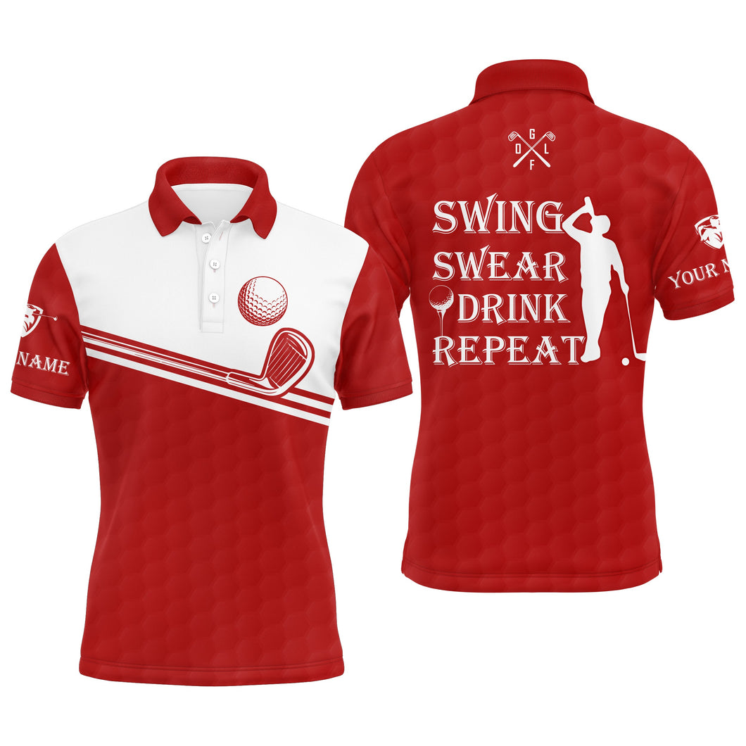 Mens golf polo shirt swing swear drink repeat custom name red white men golf shirts NQS4326