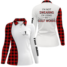 Load image into Gallery viewer, Red argyle plaid Christmas pattern custom Women golf polo shirt Im not swearing, Im using my golf word NQS6845