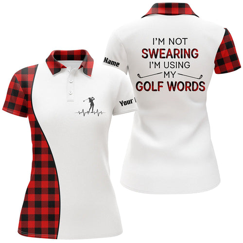 Red argyle plaid Christmas pattern custom Women golf polo shirt Im not swearing, Im using my golf word NQS6845