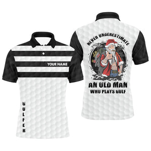 Black white Santa golfer custom Christmas mens golf polo shirt never underestimate old man plays golf NQS6846