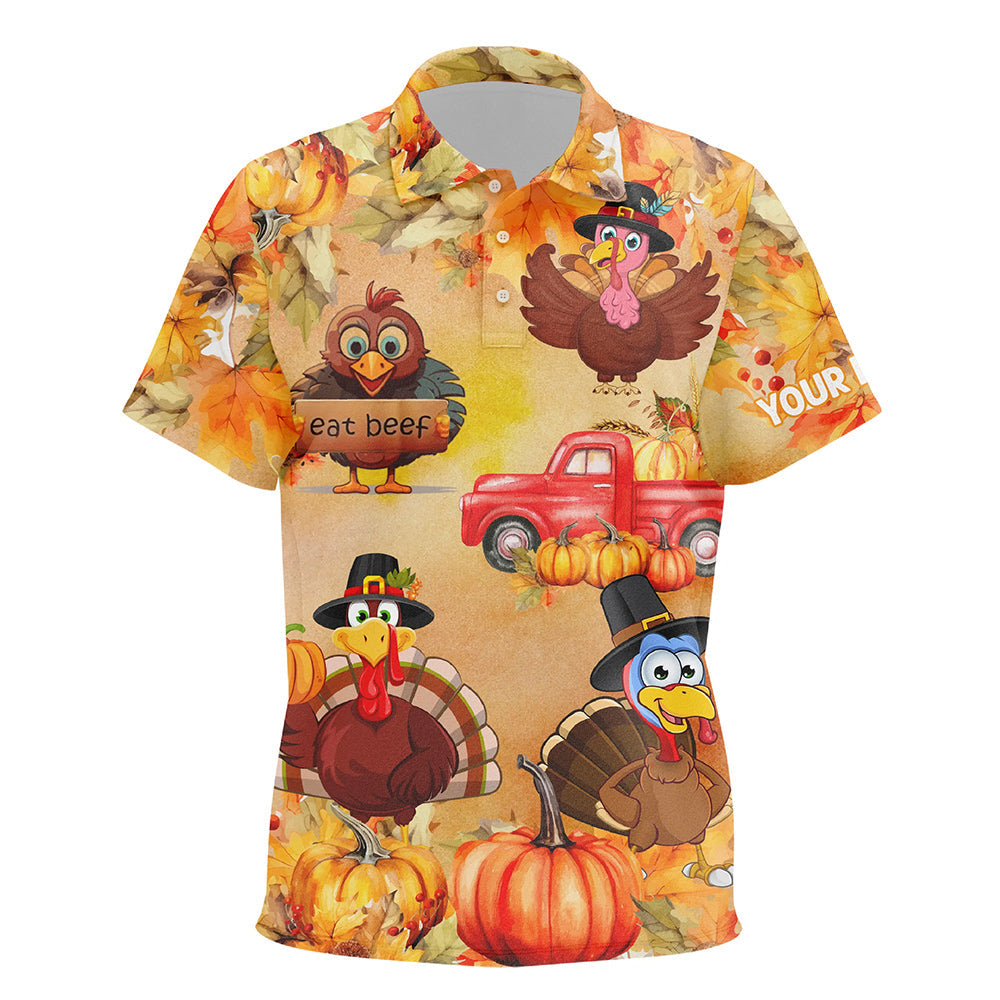 Funny Thanksgiving Turkey Kid golf polo shirt custom Pumpkin Autumn Fall Leaves golf tops for Kid NQS6851