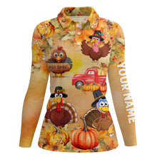 Load image into Gallery viewer, Funny Thanksgiving Turkey Women golf polo shirt custom Pumpkin Autumn Fall Leaves golf tops for women NQS6851