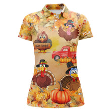 Load image into Gallery viewer, Funny Thanksgiving Turkey Women golf polo shirt custom Pumpkin Autumn Fall Leaves golf tops for women NQS6851