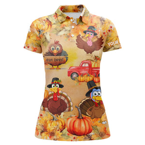 Funny Thanksgiving Turkey Women golf polo shirt custom Pumpkin Autumn Fall Leaves golf tops for women NQS6851