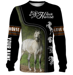Beautiful white Arabian horse shirts for sale, love horse Customize Name 3D All Over Printed shirts NQS1151