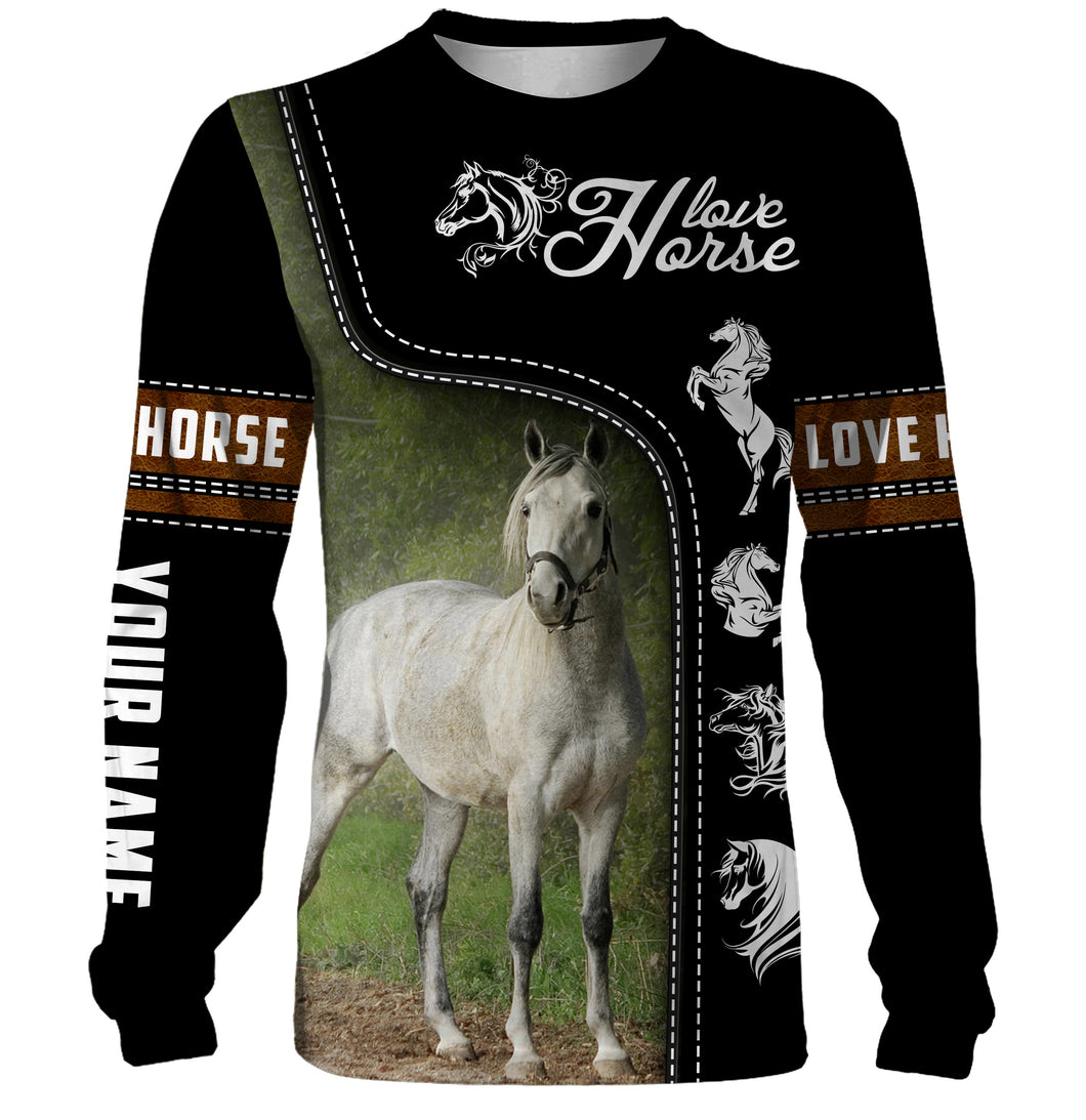 Beautiful white Arabian horse shirts for sale, love horse Customize Name 3D All Over Printed shirts NQS1151