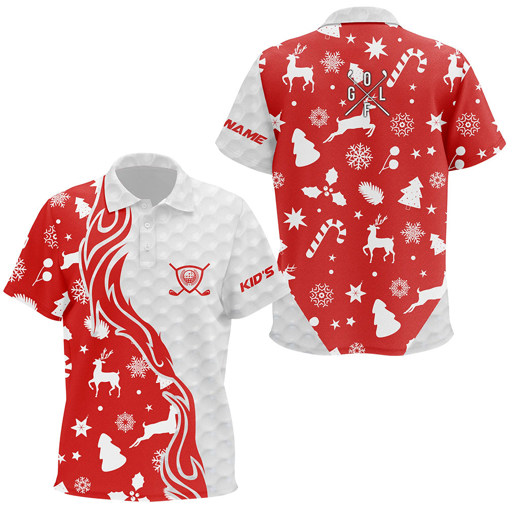 Red Christmas pattern golf ball Kid golf polo shirt custom christmas golf shirts for children NQS6852