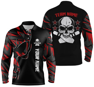 Bowling polo shirts for men custom name and team name Skull Bowling, team bowling shirts | Red NQS4553