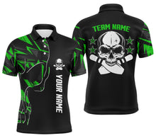 Load image into Gallery viewer, Bowling polo shirts for men custom name and team name Skull Bowling, team bowling shirts | Green NQS4553