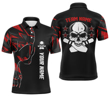 Load image into Gallery viewer, Bowling polo shirts for men custom name and team name Skull Bowling, team bowling shirts | Red NQS4553