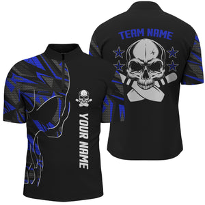 Bowling Quarter Zip shirts for men custom name and team name Skull Bowling, team bowling shirts | Blue NQS4553