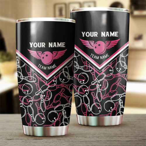 1pc Black Bowling Ball and Pins custom team name Tumbler Cup, Personalized bowling drinkware NQS5229