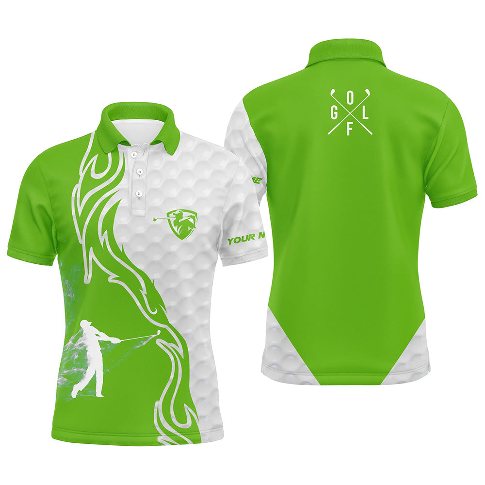 Green and white golf player long sleeve golf polo shirts for mens custom name golf gift for golf dad NQS5233