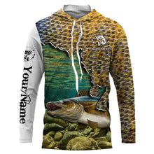 Load image into Gallery viewer, Walleye fishing scale UV protection Customize name long sleeves UPF 30+ personalized gift for fisherman NQS843