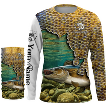 Load image into Gallery viewer, Walleye fishing scale UV protection Customize name long sleeves UPF 30+ personalized gift for fisherman NQS843