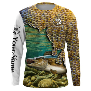 Walleye fishing scale UV protection Customize name long sleeves UPF 30+ personalized gift for fisherman NQS843
