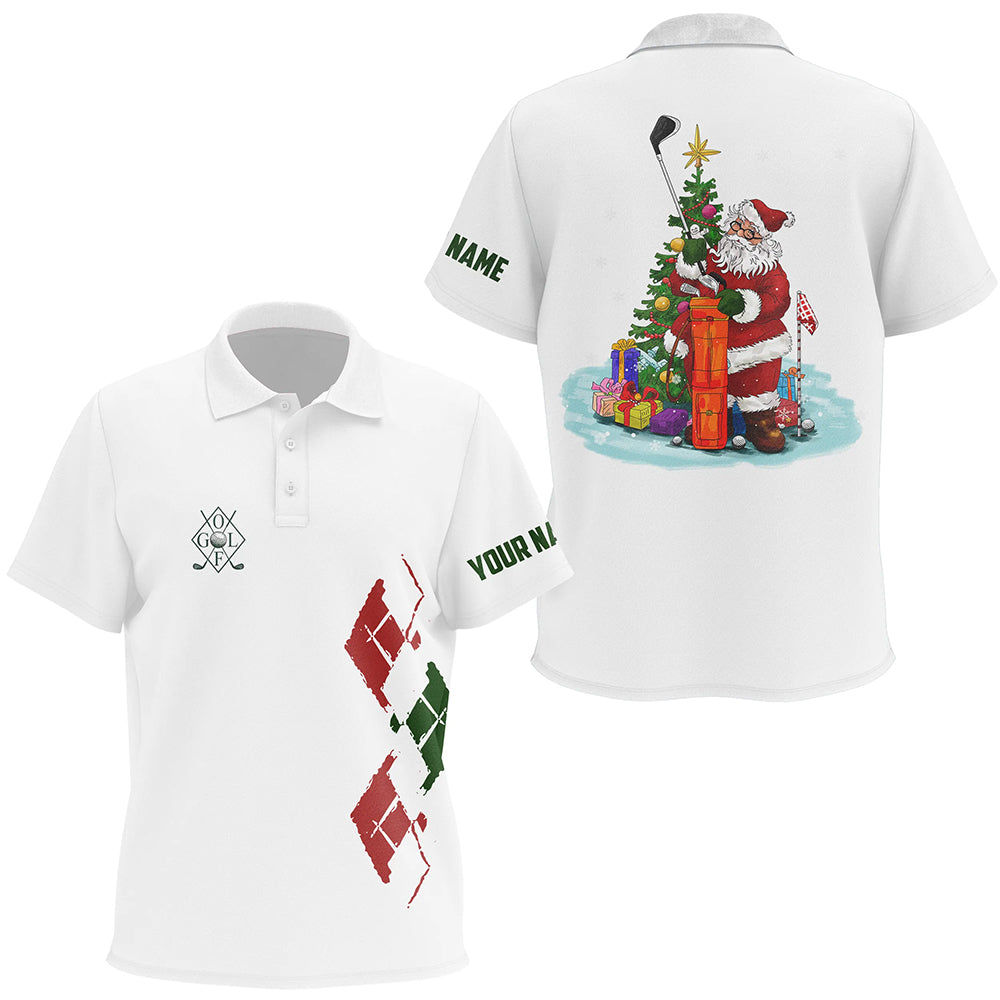 White Kid golf polo shirts custom green red Christmas Santa shirt for Kid, personalized golf gifts NQS6597