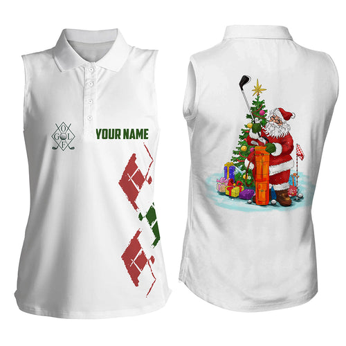 White Women sleeveless polo shirts custom green red Christmas Santa shirt for ladies, golf gifts NQS6597