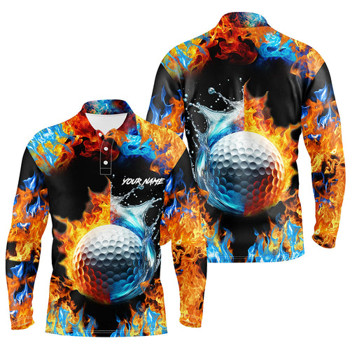 Mens golf polo shirts custom water fire golf ball golf tops, golf attire for mens NQS7288