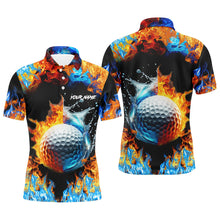 Load image into Gallery viewer, Mens golf polo shirts custom water fire golf ball golf tops, golf attire for mens NQS7288