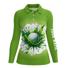 Load image into Gallery viewer, Womens golf polo shirts custom watercolor green golf ball pattern golf tops for womens, golfing gifts NQS7293