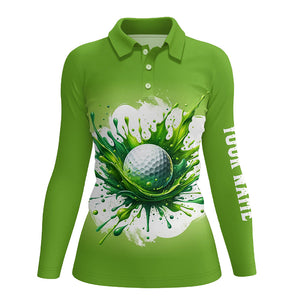 Womens golf polo shirts custom watercolor green golf ball pattern golf tops for womens, golfing gifts NQS7293