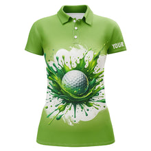 Load image into Gallery viewer, Womens golf polo shirts custom watercolor green golf ball pattern golf tops for womens, golfing gifts NQS7293