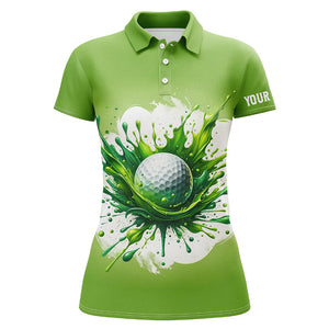 Womens golf polo shirts custom watercolor green golf ball pattern golf tops for womens, golfing gifts NQS7293