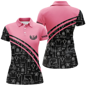 Womens golf polos shirts custom black pattern short sleeve golf shirts, golf gift for her | Pink NQS5242