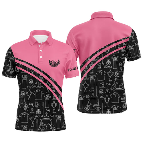 Mens golf polos shirts custom black pattern short long sleeve golf shirts, golf gift for him | Pink NQS5242