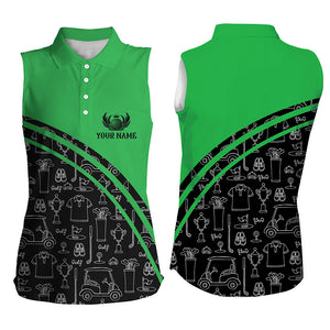 Womens sleeveless polo shirt custom black pattern short sleeve golf shirts, golf gift for her | Green NQS5242