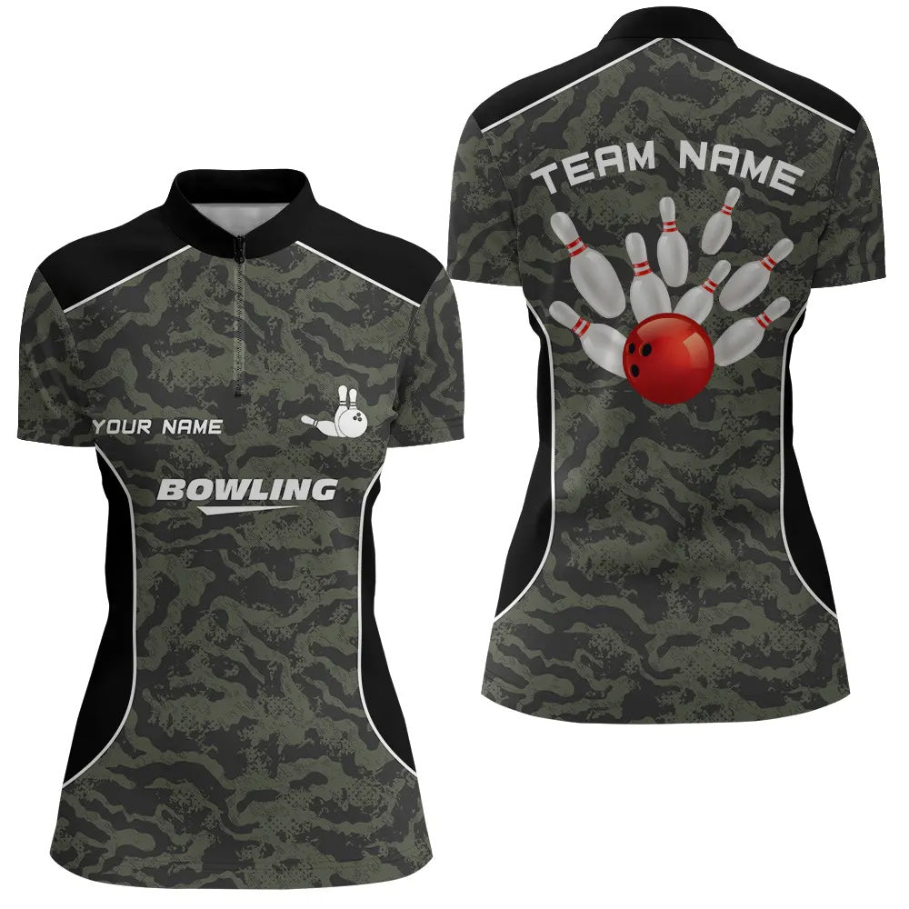 Custom bowling shirt for women – personalized team jersey front view