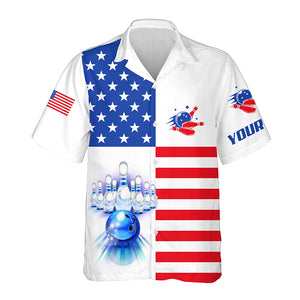 American flag patriotic Bowling Hawaiian shirt, customize button up bowling shirts NQS6384